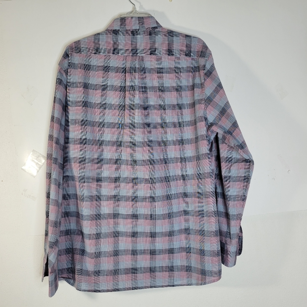 Mens ROWM Long Sleeve 100% Cotton Gray/pink/black Button front Shirt size XL - Picture 10 of 12